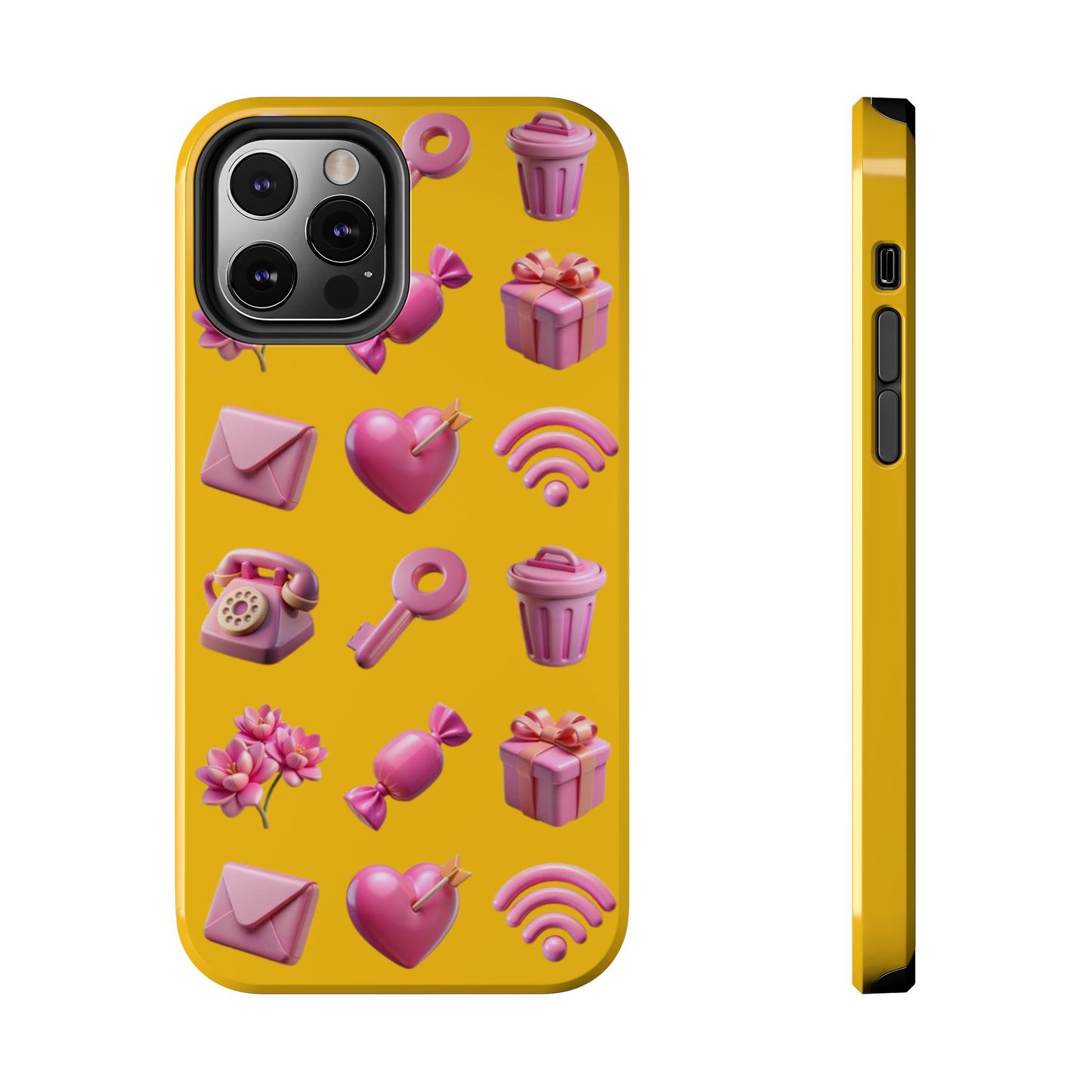 Cute and Colorful Tough Phone Case - Pink Emojis Design