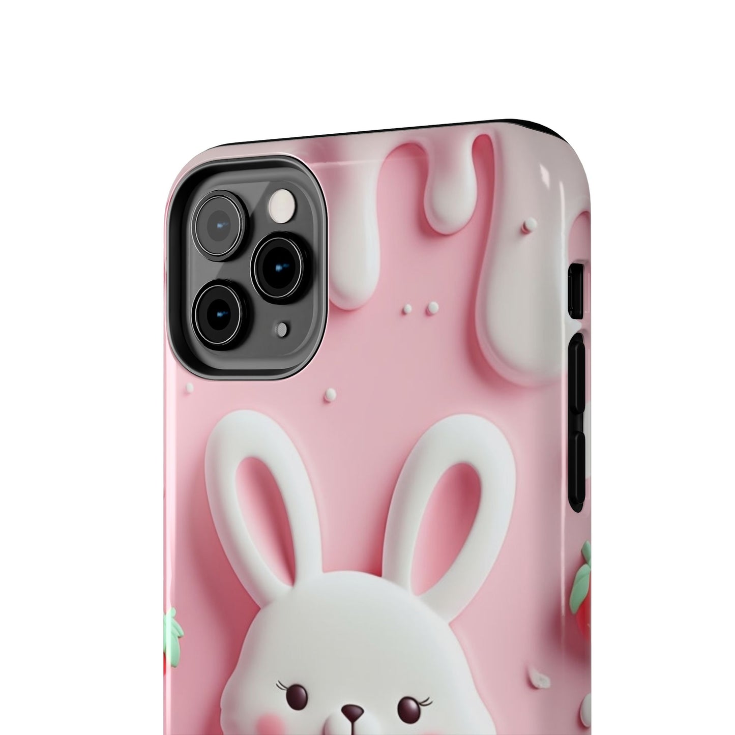 Cute Bunny Strawberry Tough Phone Case - Perfect for Kids & Spring Celebrations