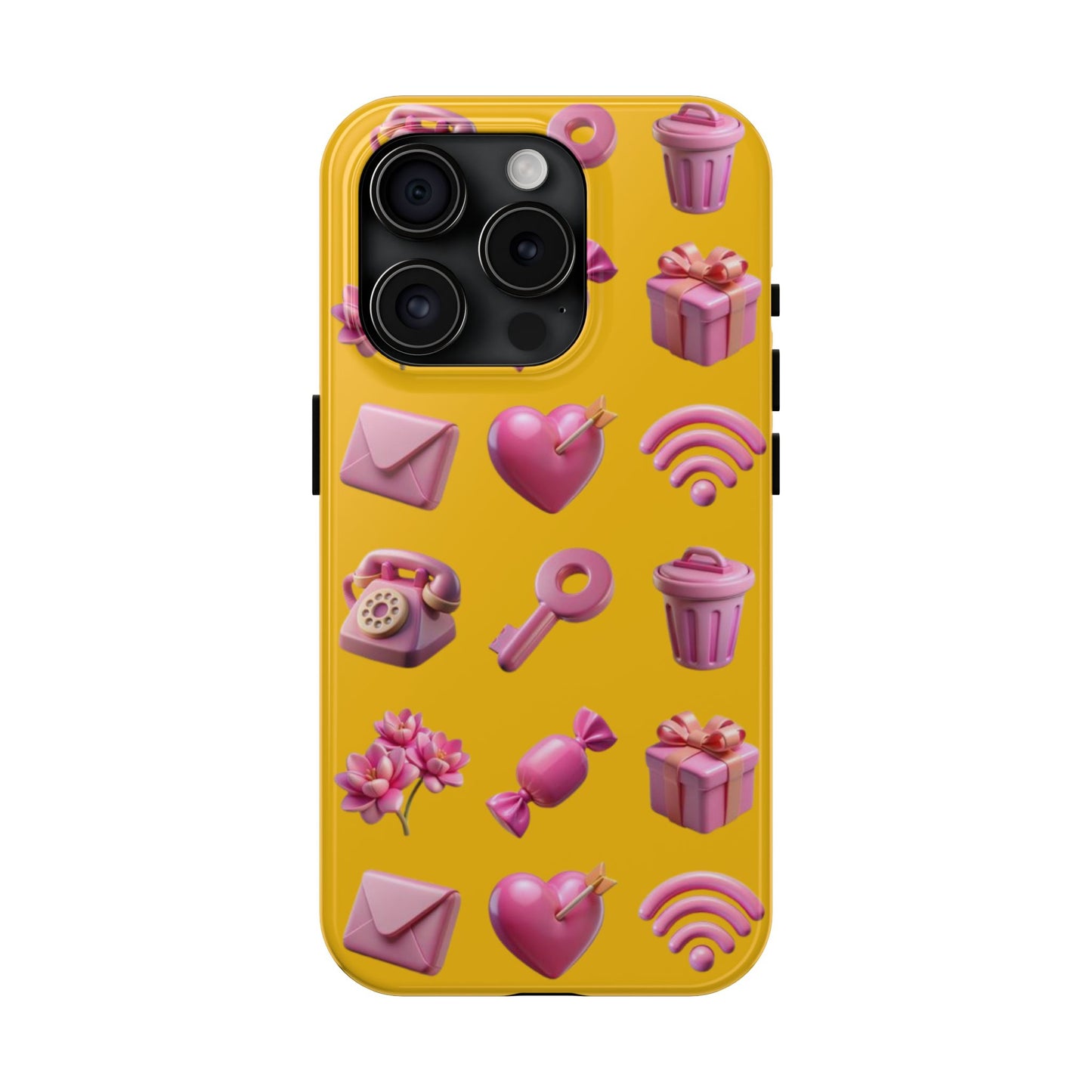 Cute and Colorful Tough Phone Case - Pink Emojis Design