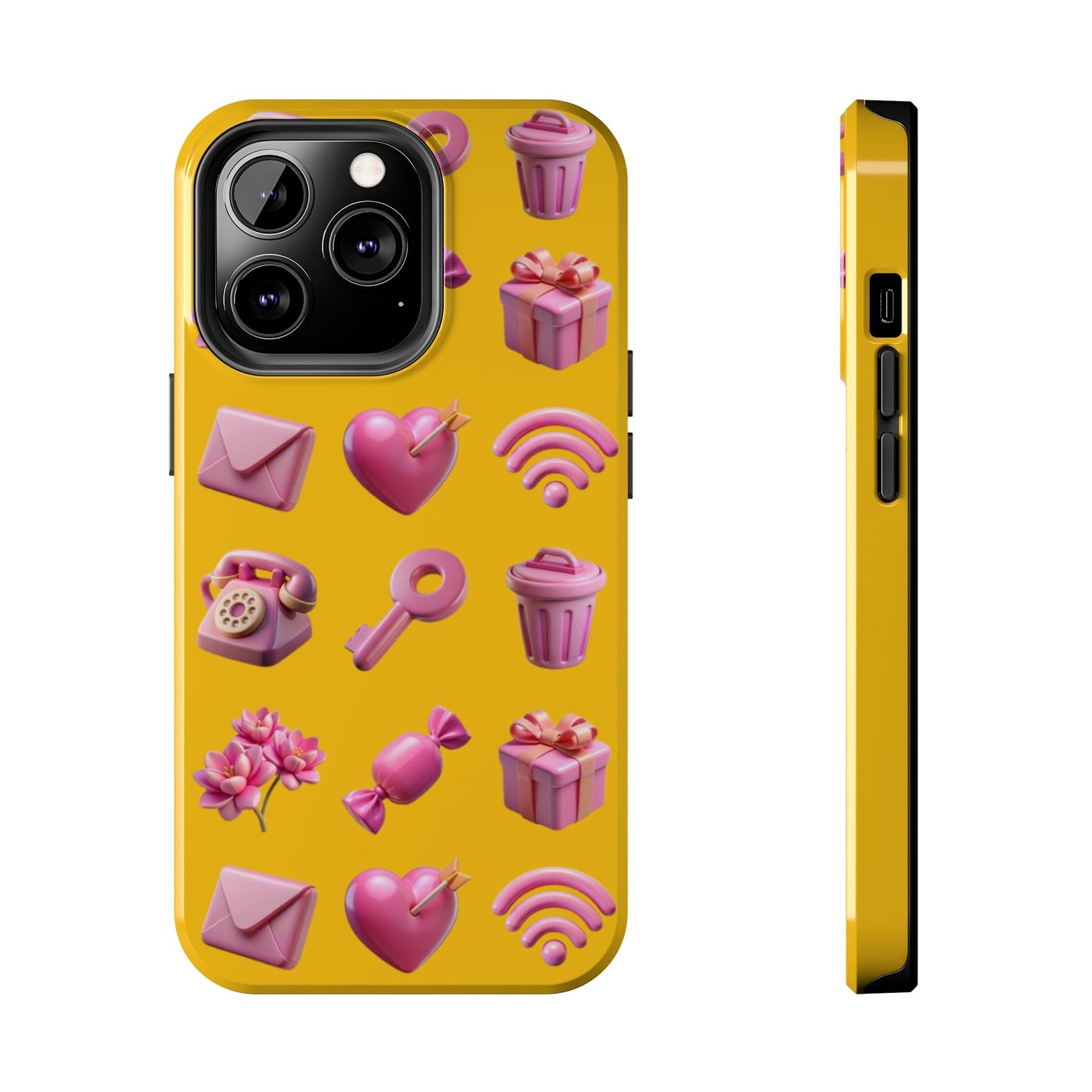 Cute and Colorful Tough Phone Case - Pink Emojis Design