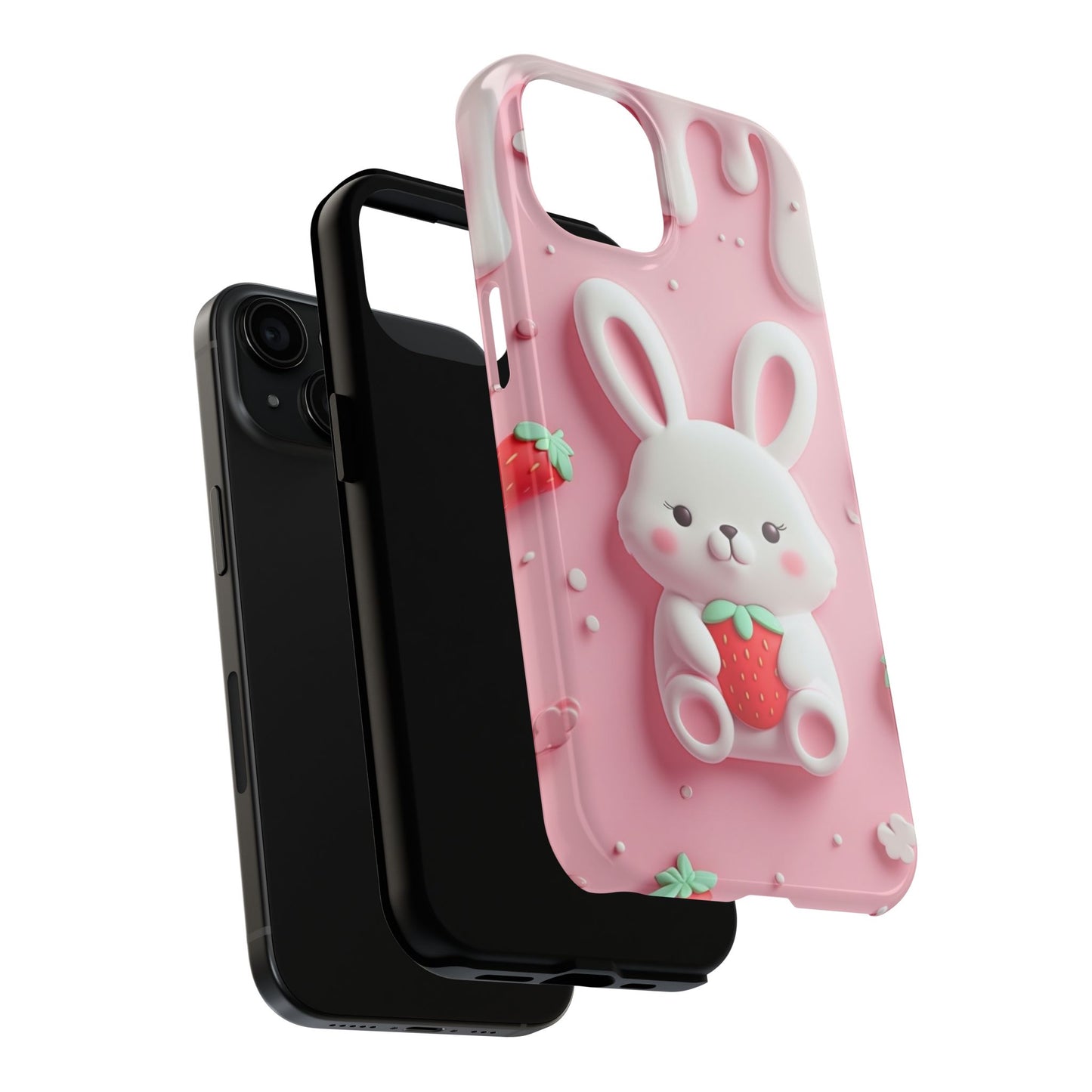 Cute Bunny Strawberry Tough Phone Case - Perfect for Kids & Spring Celebrations