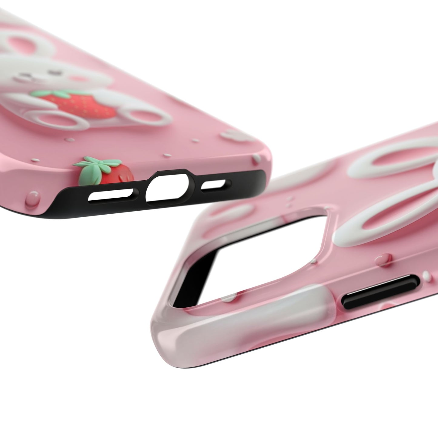 Cute Bunny Strawberry Tough Phone Case - Perfect for Kids & Spring Celebrations