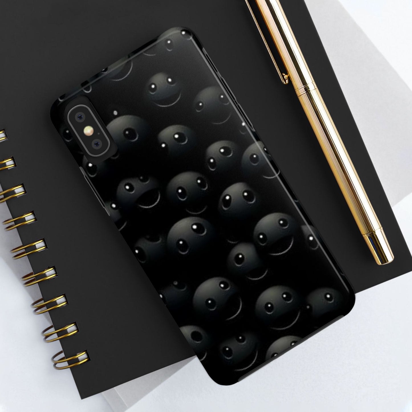 😊 Cute Smiley Face Black Tough Phone Case – Fun & Durable Protection for iPhone & Android