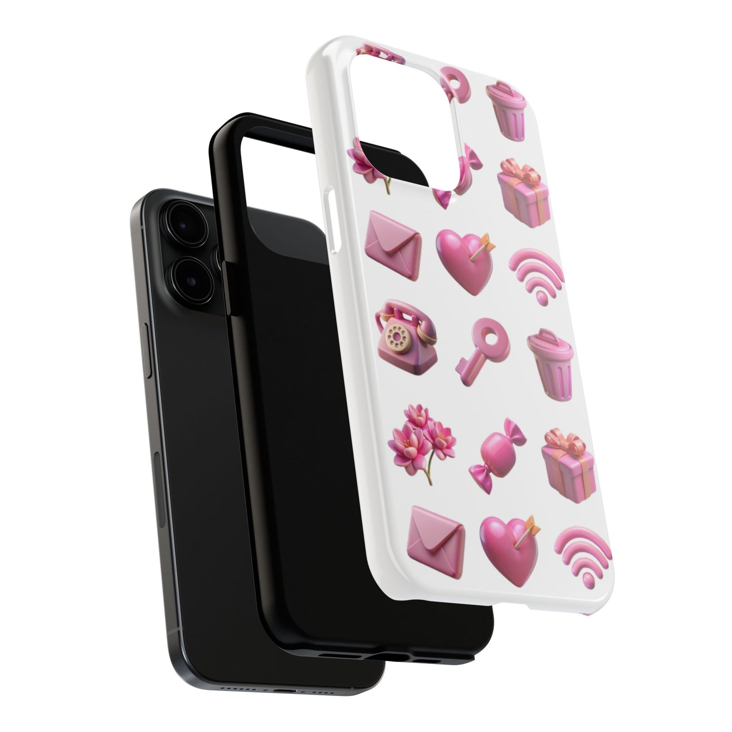 Cute and Colorful Tough Phone Case - Pink Emojis Design