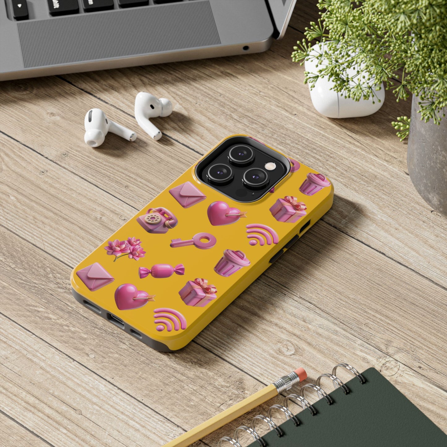 Cute and Colorful Tough Phone Case - Pink Emojis Design