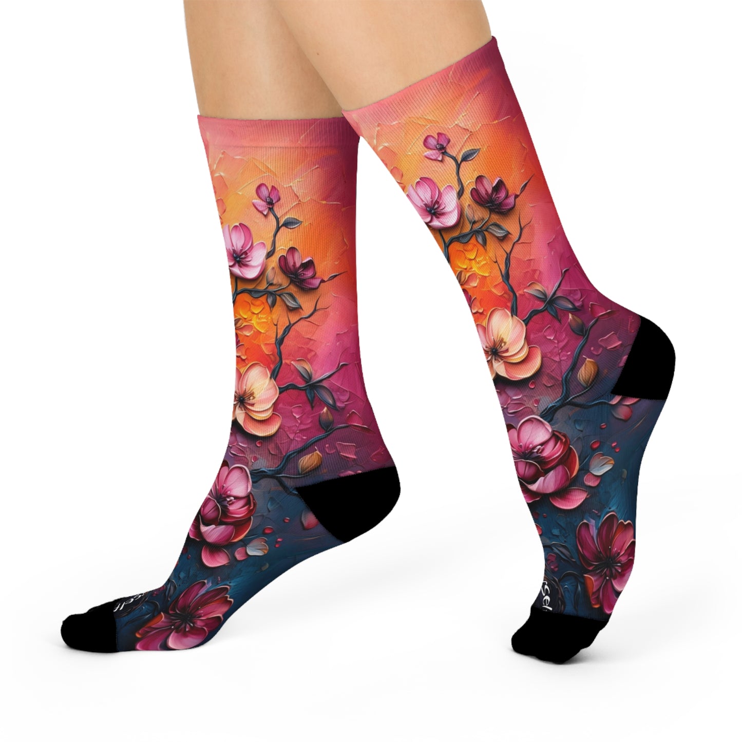 Cushioned Crew Socks Flower Design