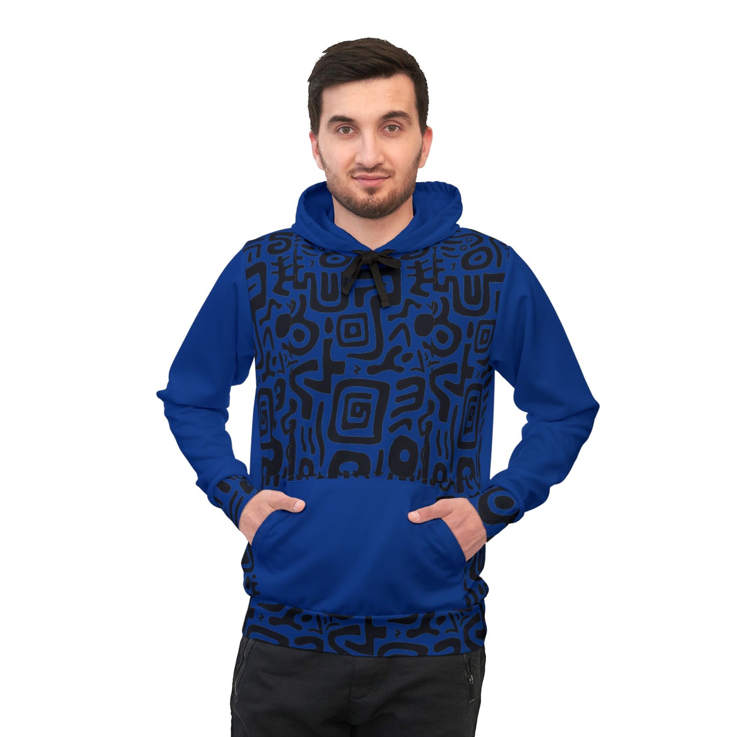 🔥 Bold Dark Blue & Black Tribal Pattern Hoodie – Edgy Streetwear for Men & Women