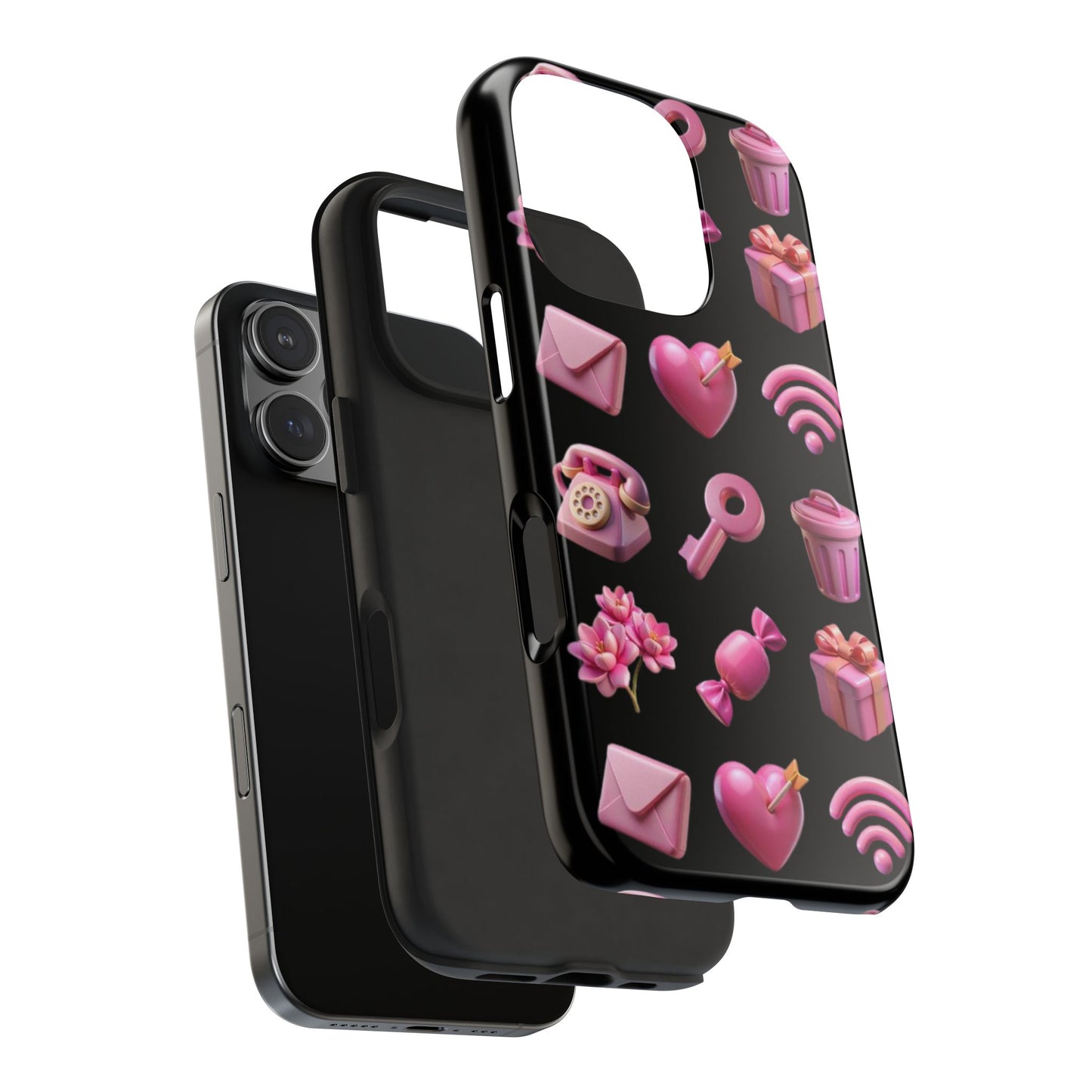 Cute and Colorful Tough Phone Case - Pink Emojis Design