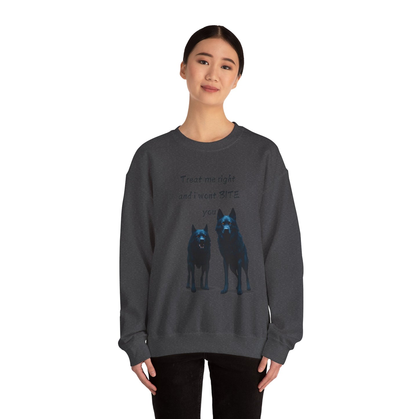πΎ Funny Dog Lover Pink Sweatshirt β "Treat Me Right and I Won't Bite" Design for Dog Lovers & Pet Owners