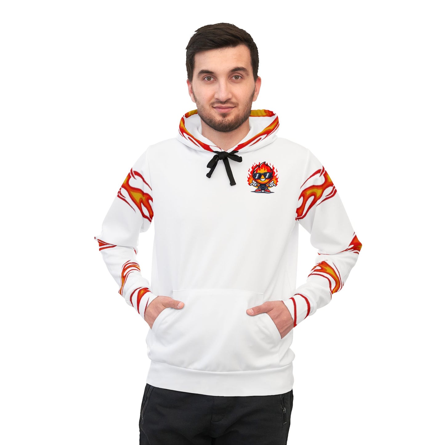 🔥 Red Flame Graphic White Hoodie – Bold "Hot Head" Streetwear Design