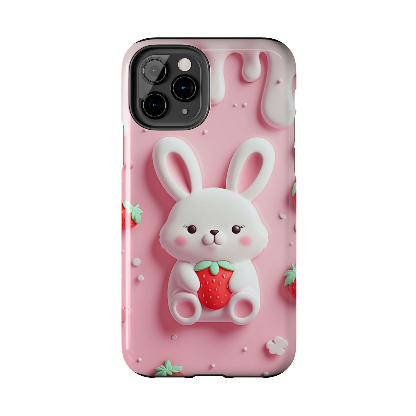 Cute Bunny Strawberry Tough Phone Case - Perfect for Kids & Spring Celebrations