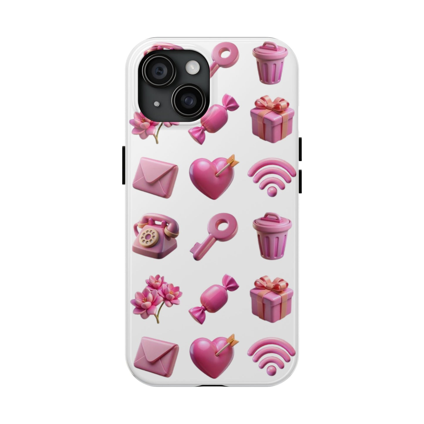 Cute and Colorful Tough Phone Case - Pink Emojis Design