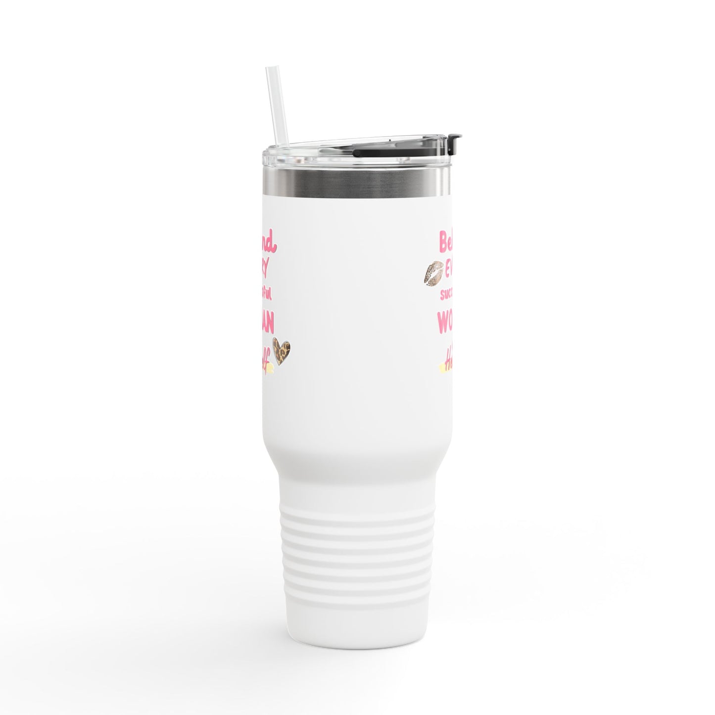 ✨ Inspirational 40oz Insulated Mug with Straw – "Behind Every Successful Woman is Herself"