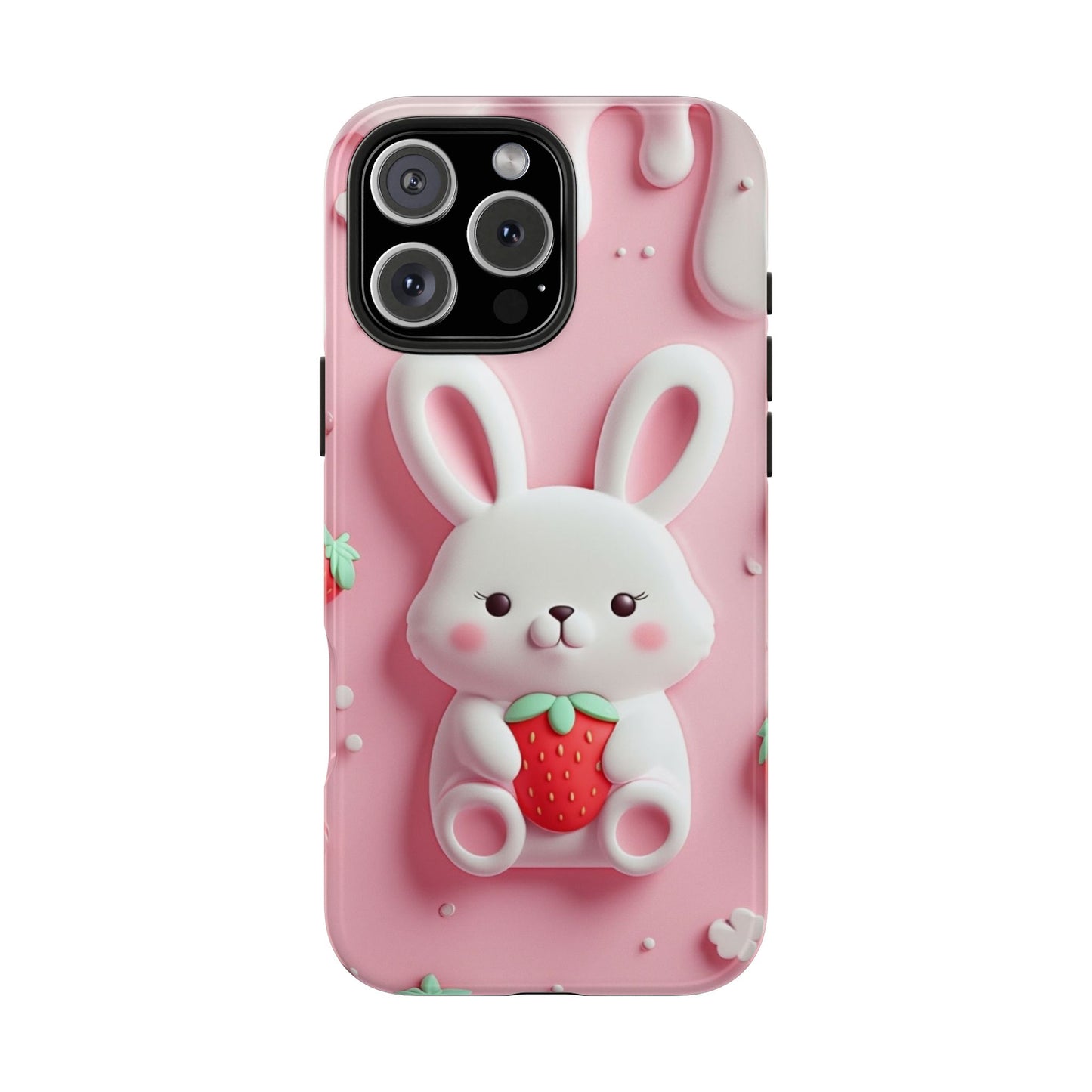 Cute Bunny Strawberry Tough Phone Case - Perfect for Kids & Spring Celebrations