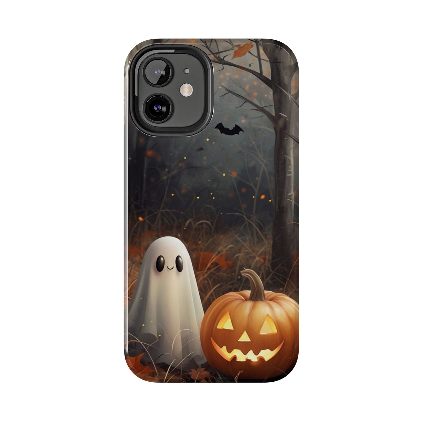 Spooky Halloween Phone Case - Tough Protective Cover with Ghost and Pumpkin Design