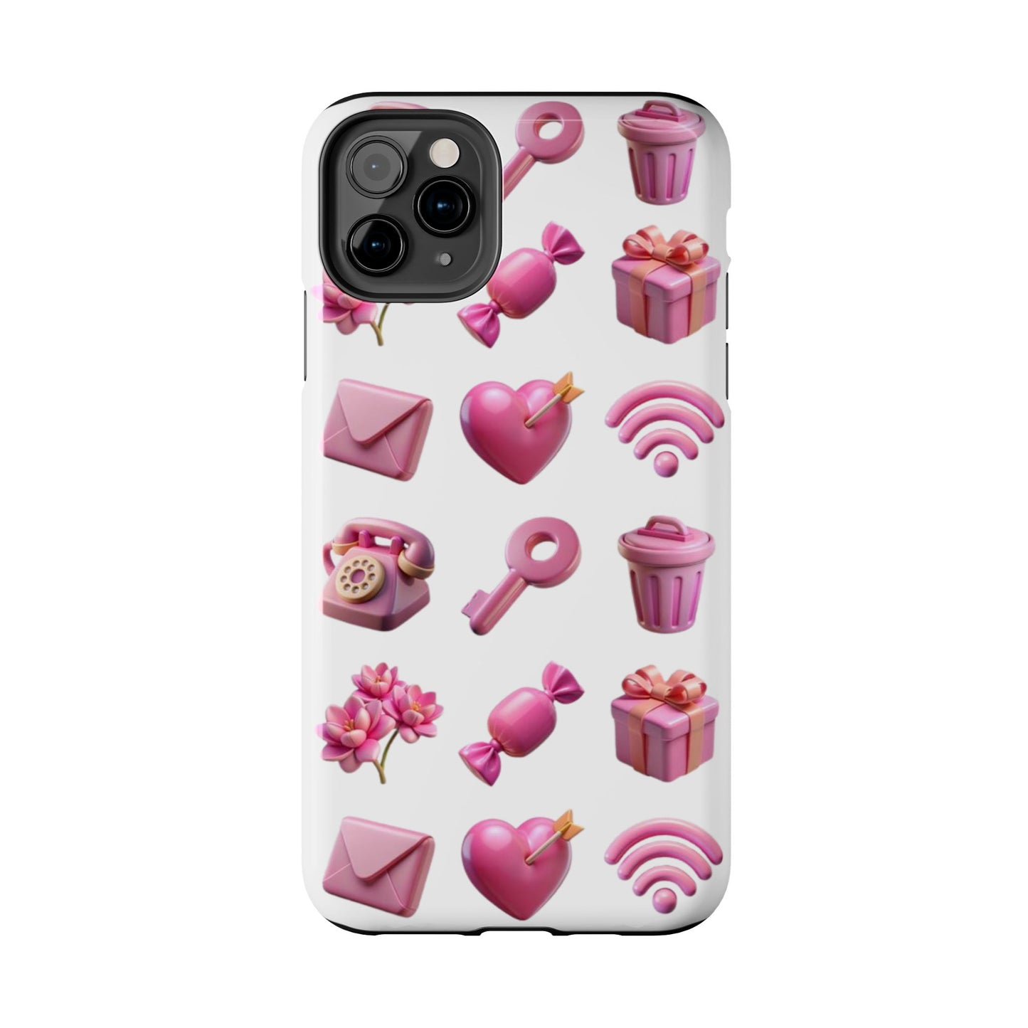 Cute and Colorful Tough Phone Case - Pink Emojis Design