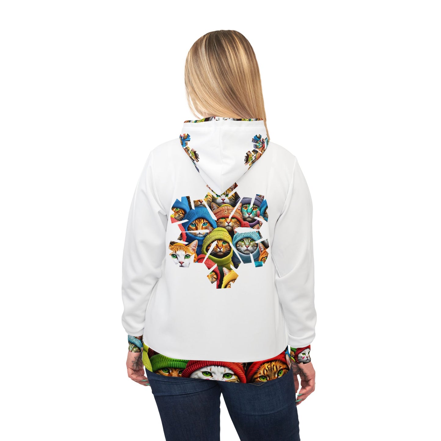 "White Whimsical Cat Hoodie – Cozy & Stylish Sweatshirt for Animal Lovers"