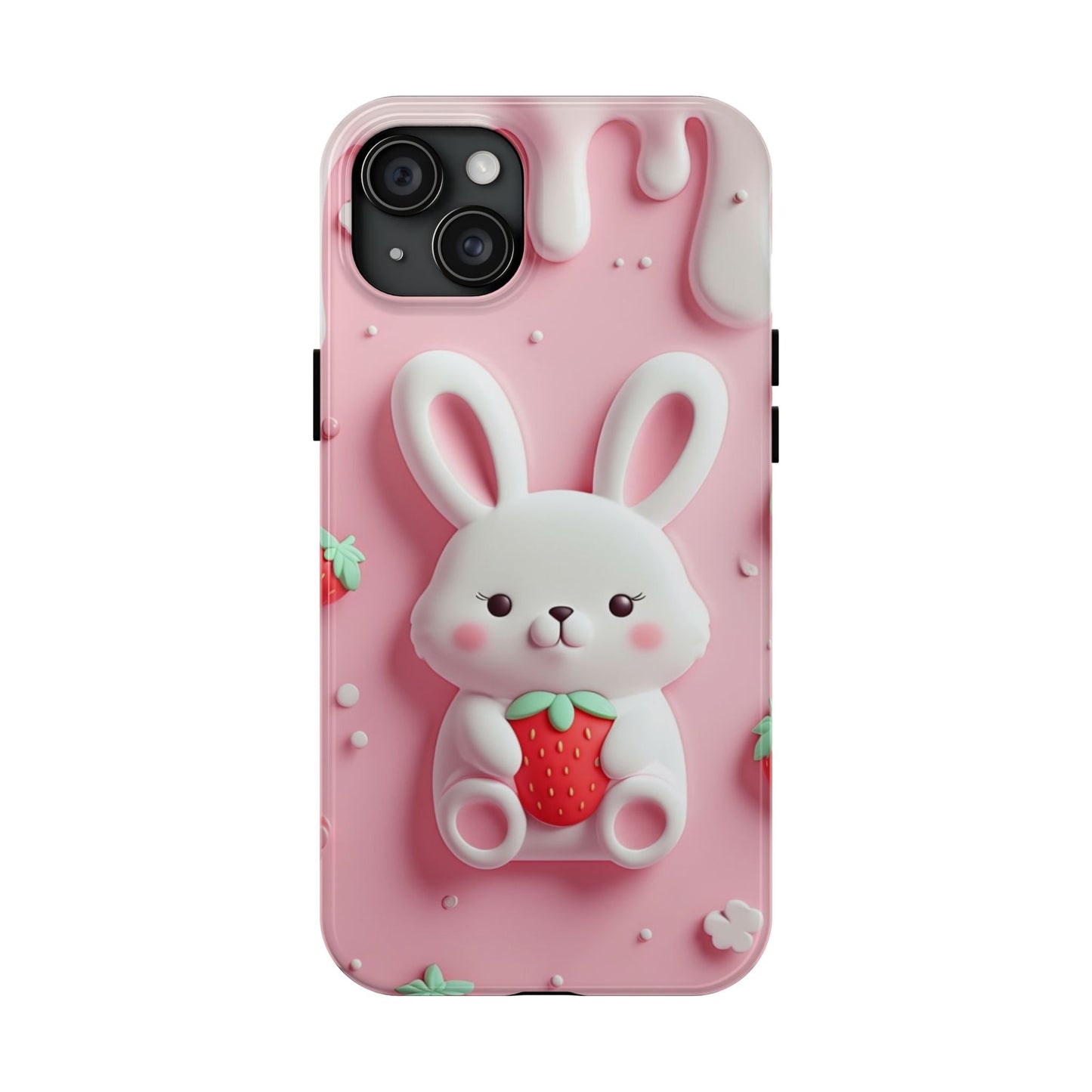 Cute Bunny Strawberry Tough Phone Case - Perfect for Kids & Spring Celebrations