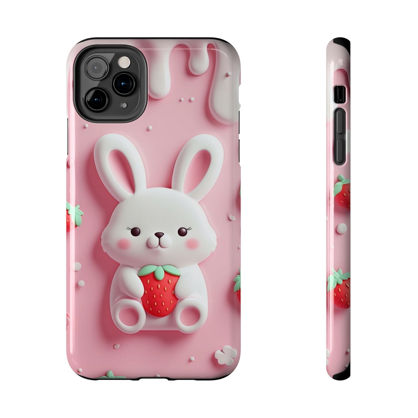 Cute Bunny Strawberry Tough Phone Case - Perfect for Kids & Spring Celebrations