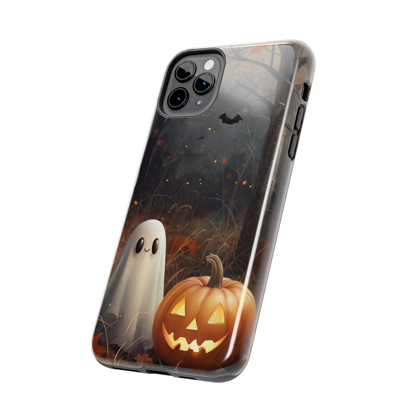 Spooky Halloween Phone Case - Tough Protective Cover with Ghost and Pumpkin Design
