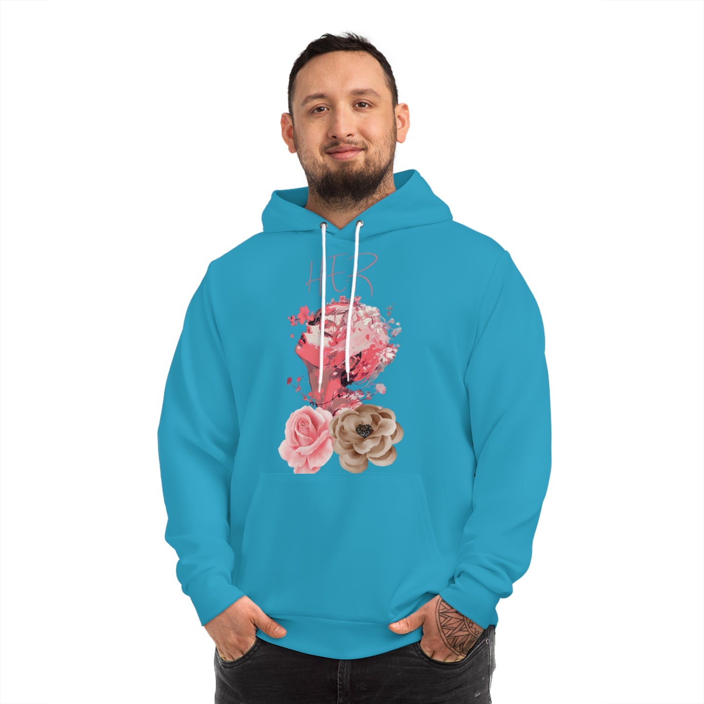 Aqua Bloom Blue Hoodie for Women – HER Floral Expression with Soft Blooming Petals