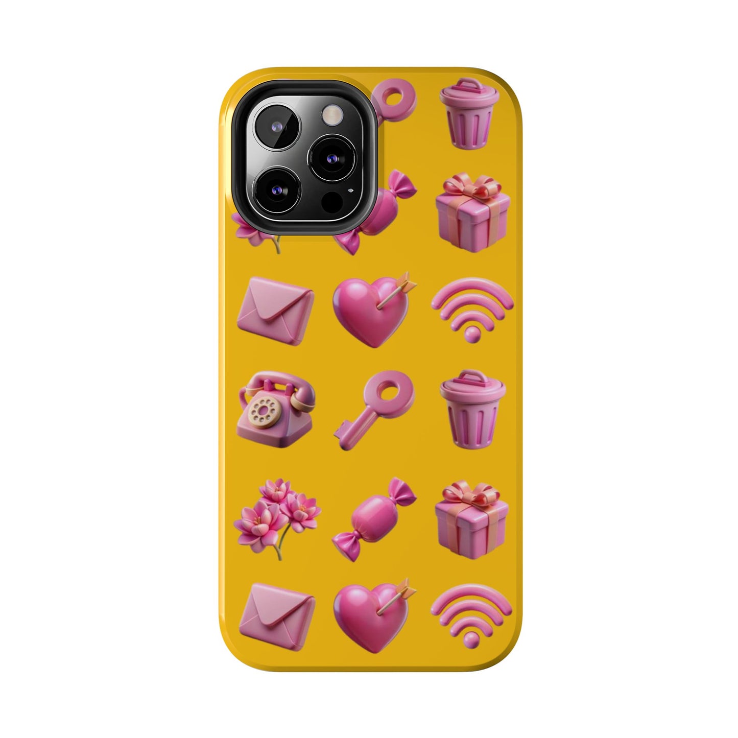 Cute and Colorful Tough Phone Case - Pink Emojis Design