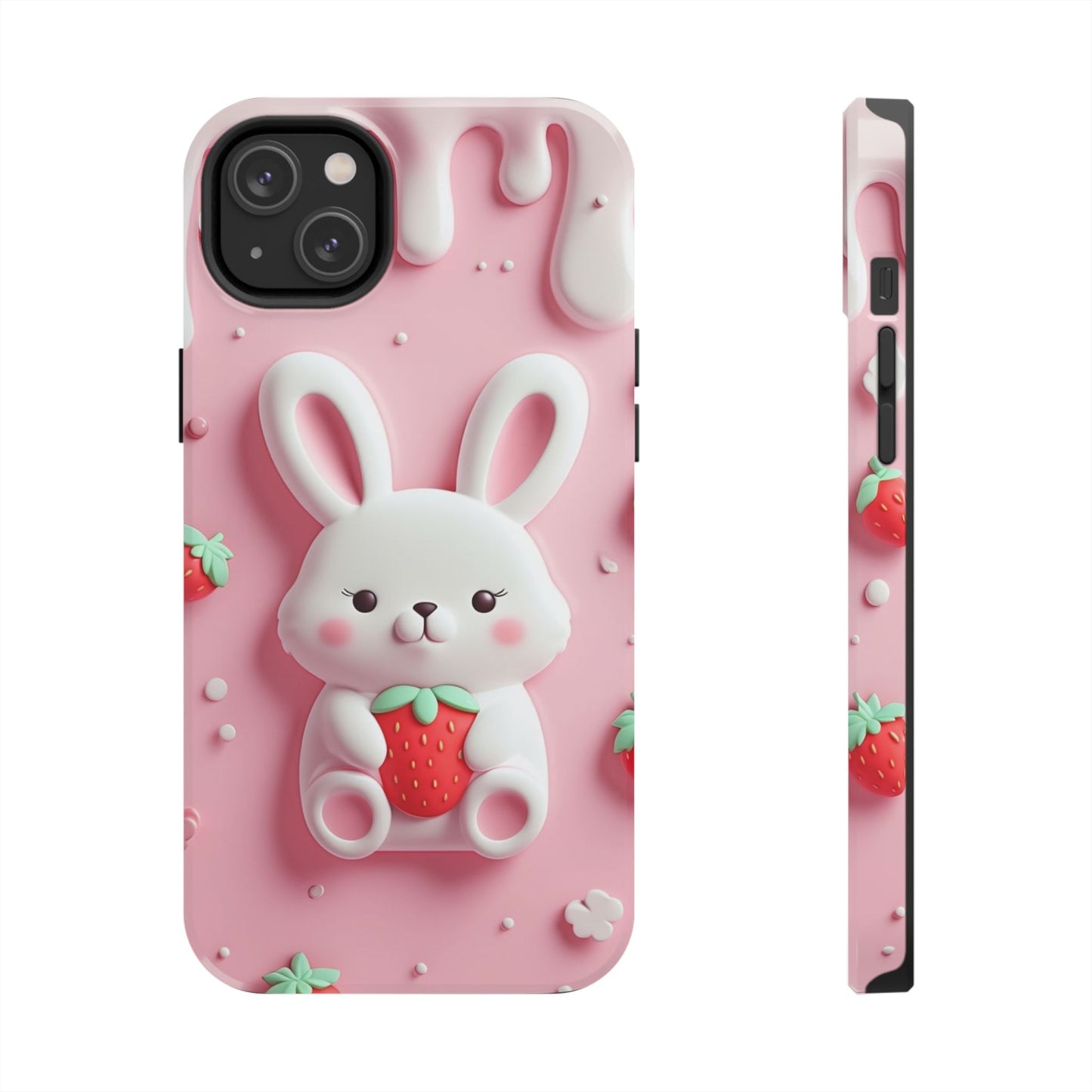 Cute Bunny Strawberry Tough Phone Case - Perfect for Kids & Spring Celebrations