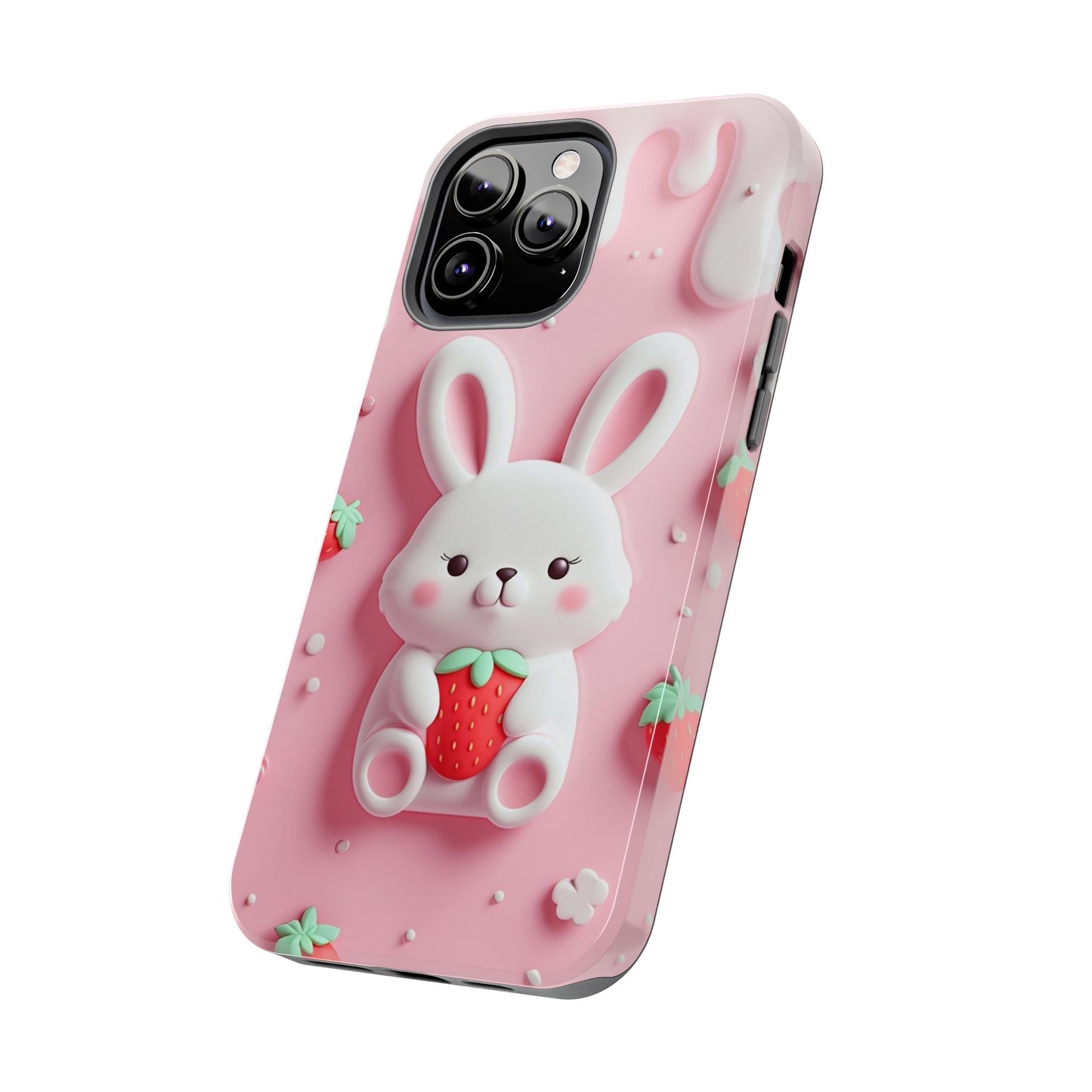 Cute Bunny Strawberry Tough Phone Case - Perfect for Kids & Spring Celebrations