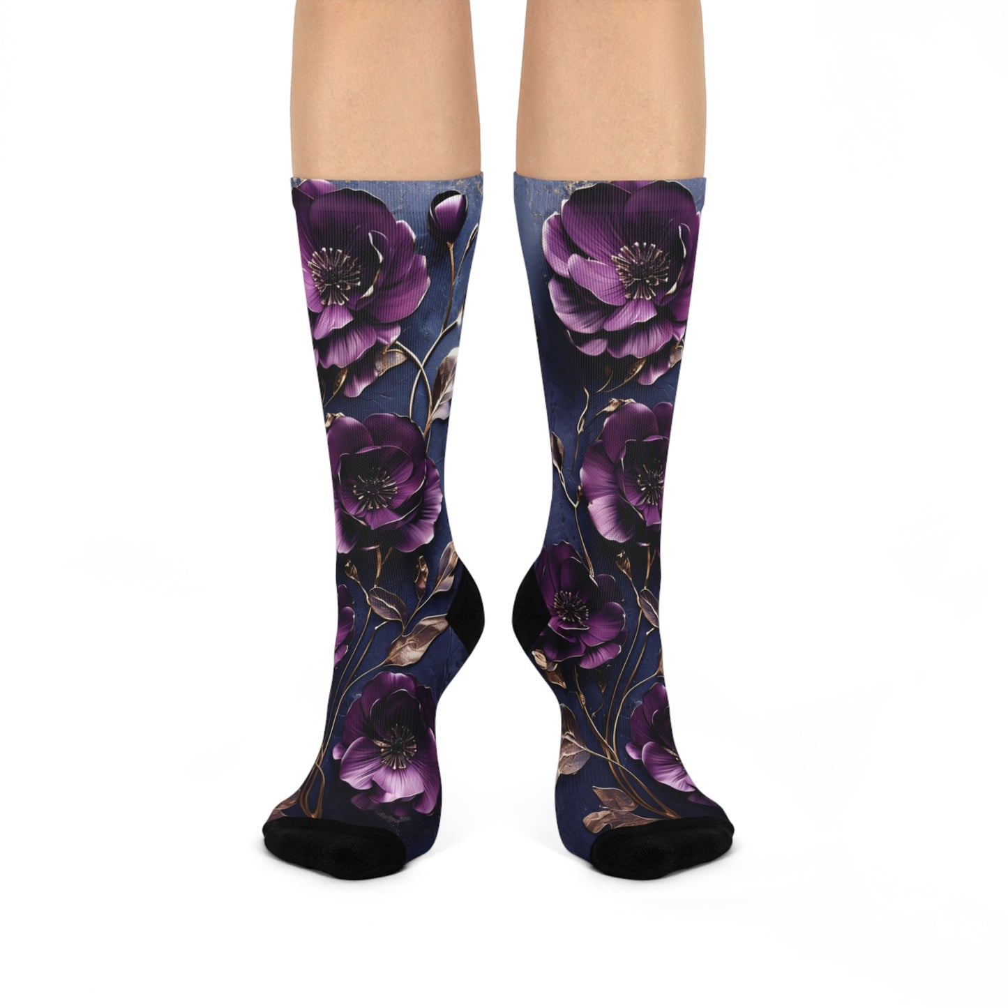 Cushioned Crew Socks Antique Purple Roses