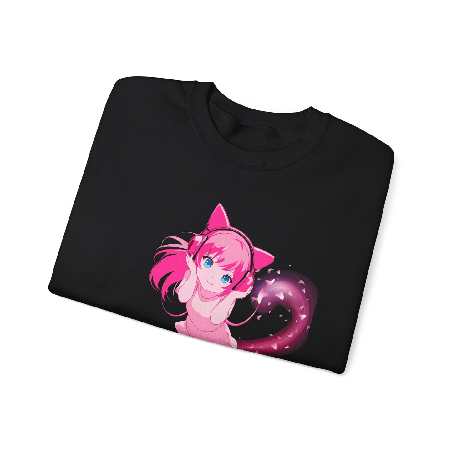 Obsidian Black Self-Love Sweatshirt – Adorable Pink Anime Character Crewneck