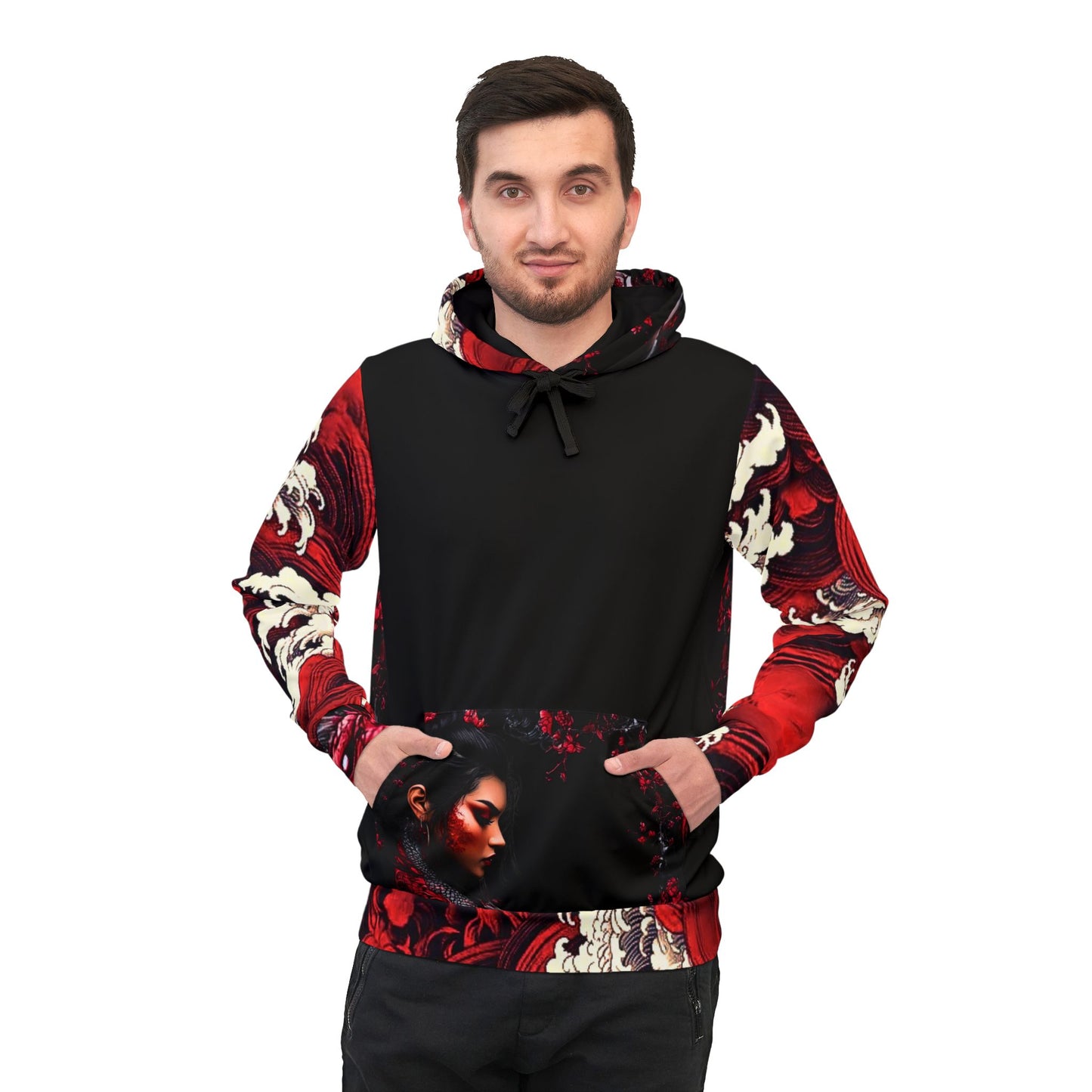 "Red & Black Dragon Hoodie – Bold Chinese-Inspired Design with Mythical Dragon Art"