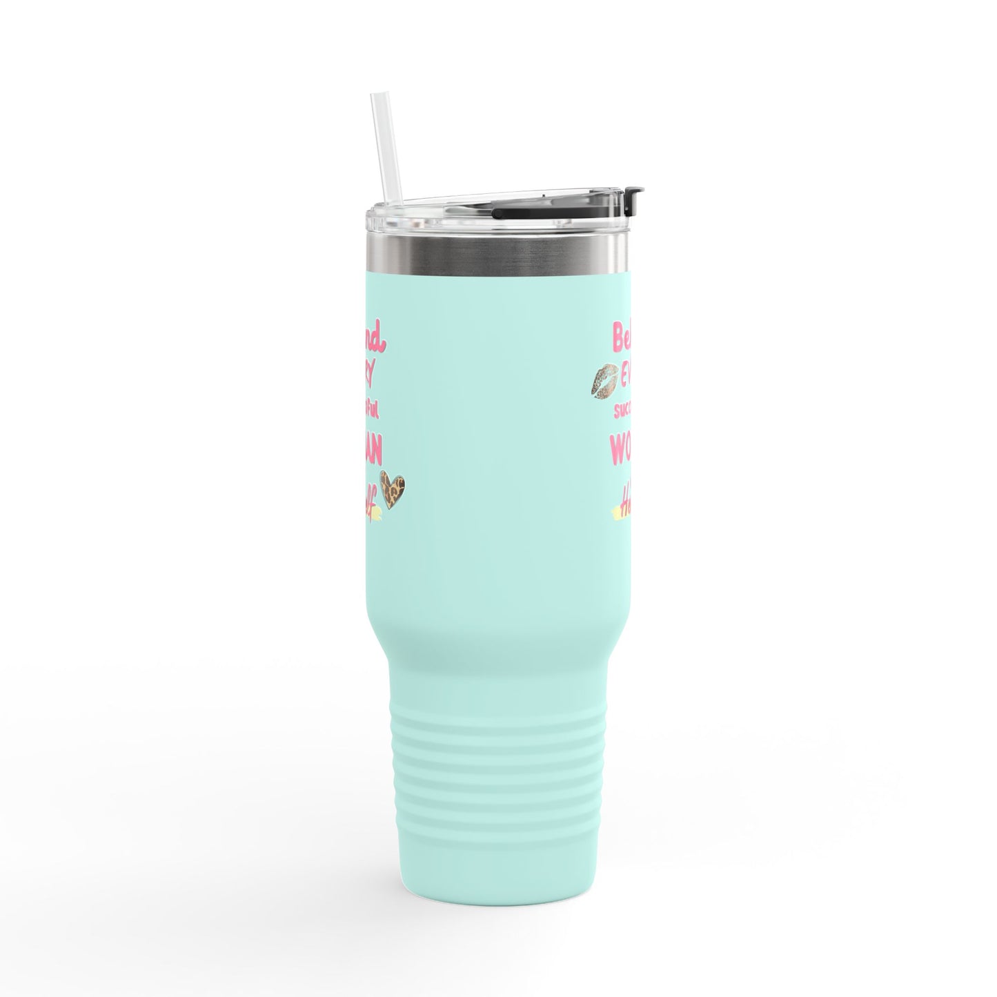 ✨ Inspirational 40oz Insulated Mug with Straw – "Behind Every Successful Woman is Herself"