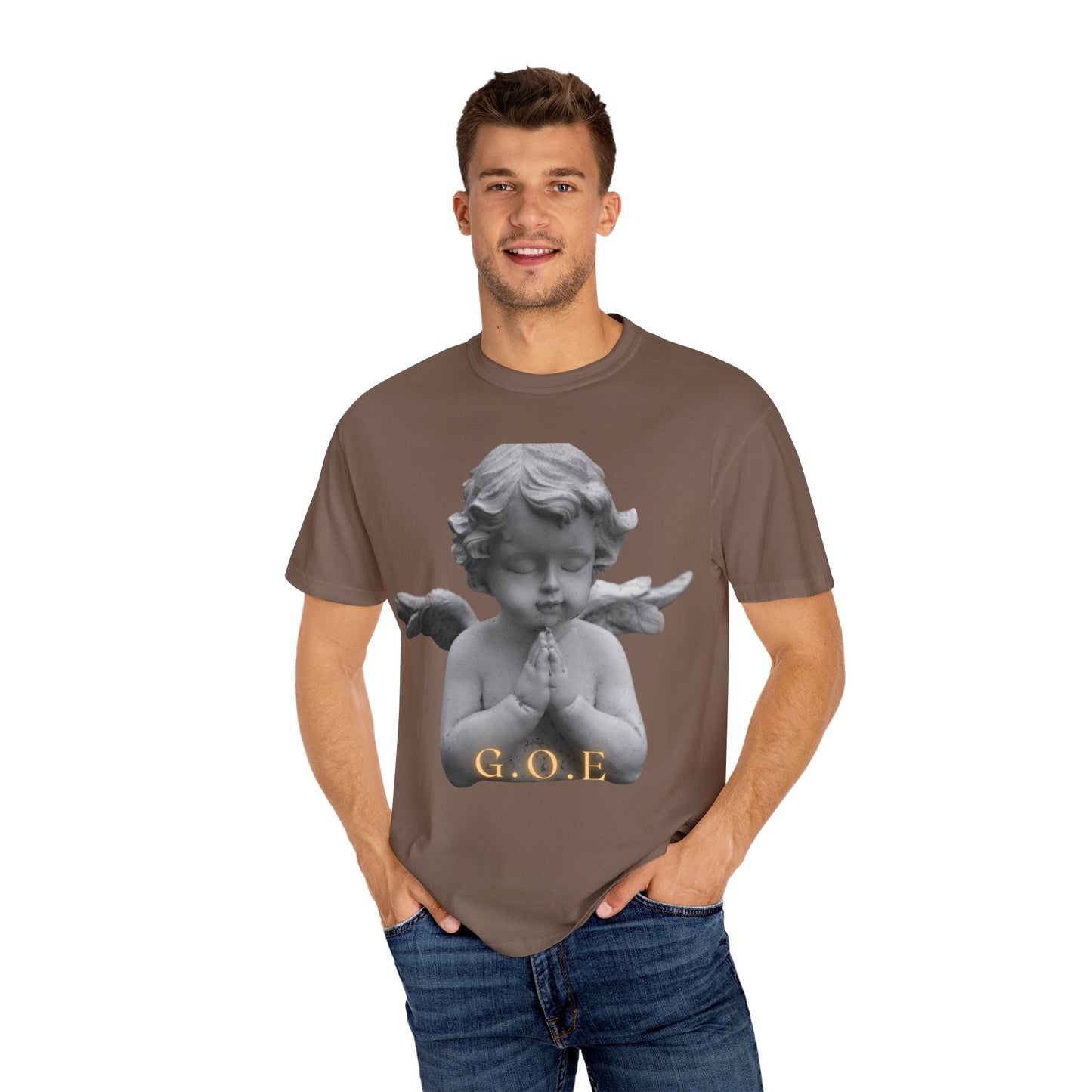 Heavenly White Men & Women T-Shirt – "G.O.E Angel" (God Over Everything) Faith-Inspired Tee