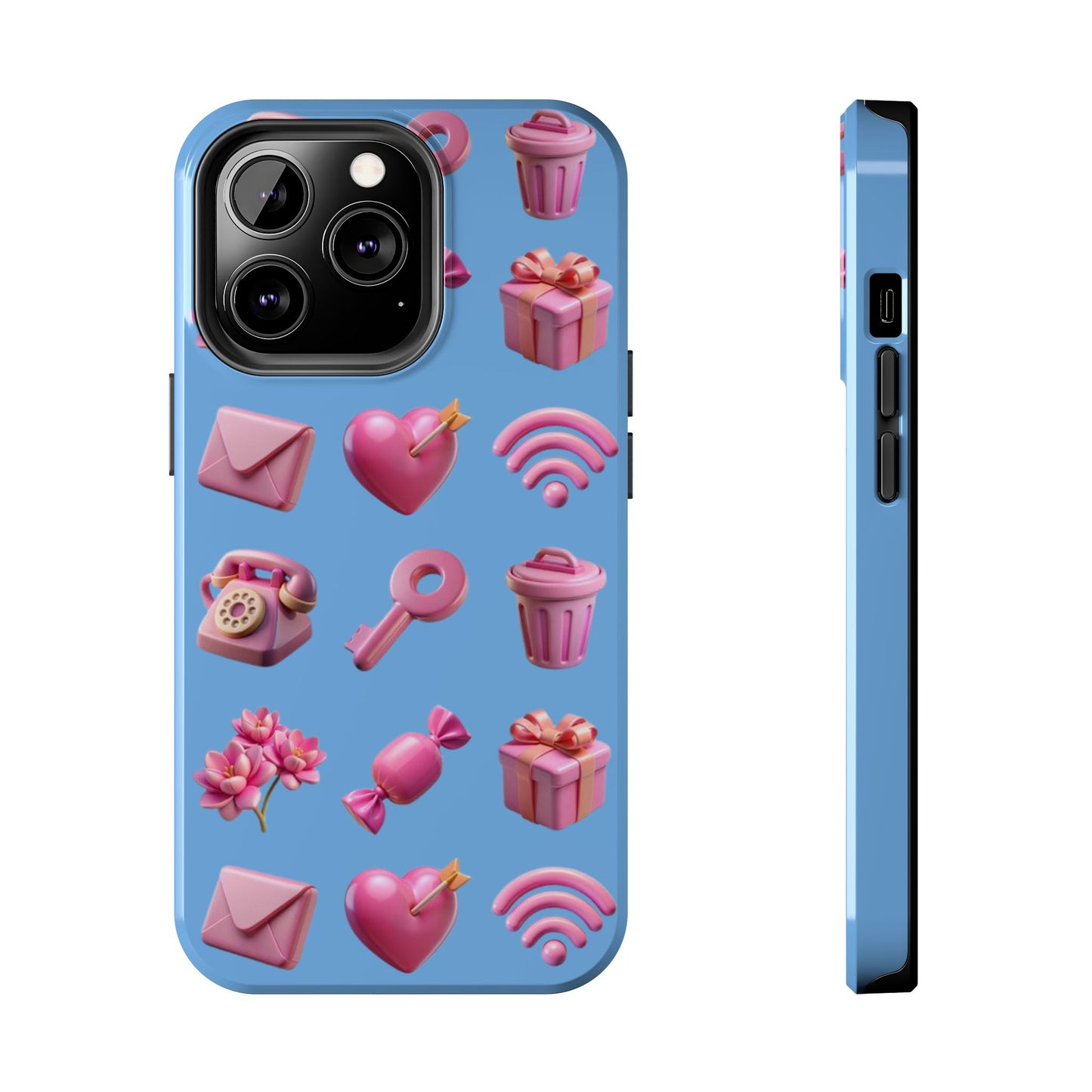 Cute and Colorful Tough Phone Case - Pink Emojis Design