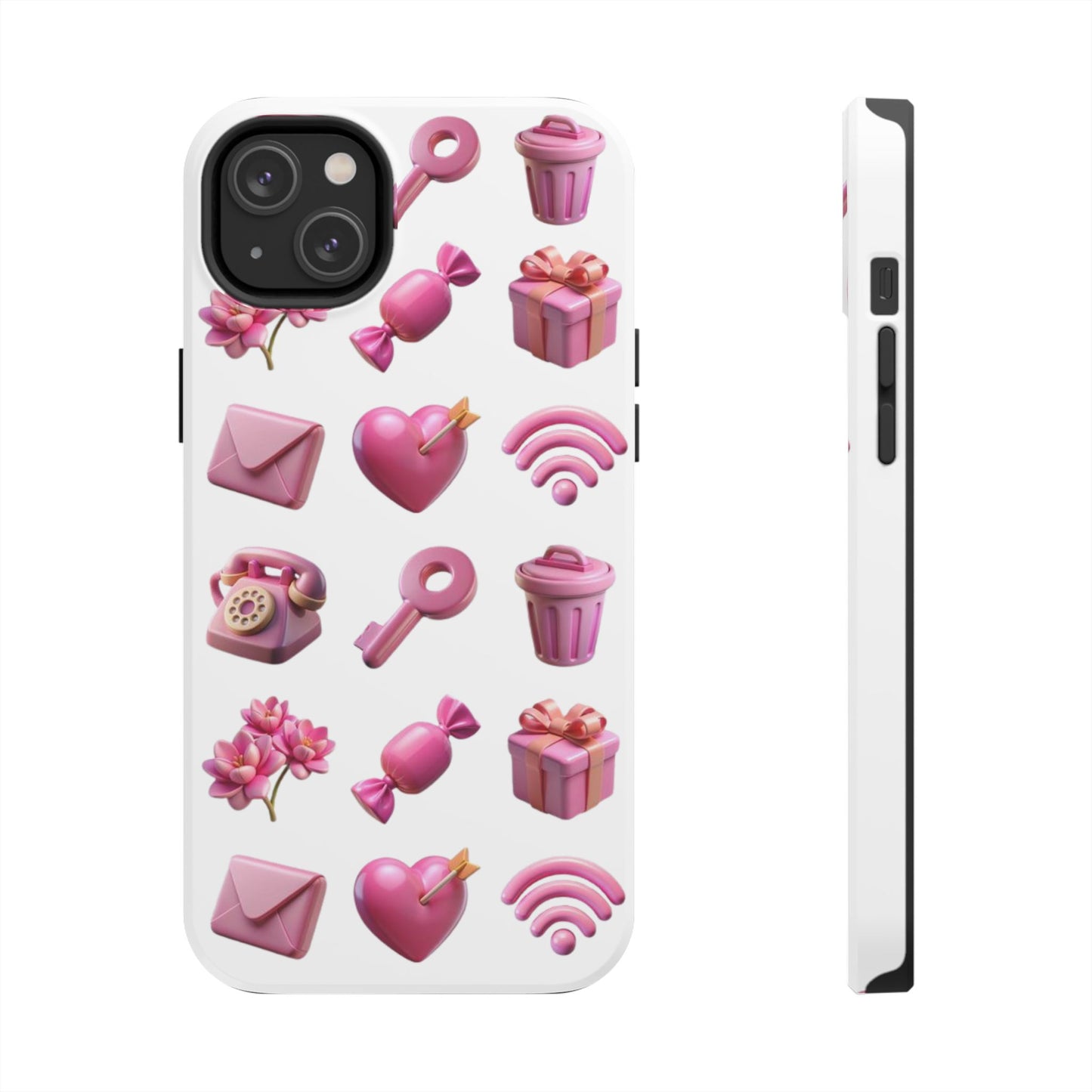 Cute and Colorful Tough Phone Case - Pink Emojis Design