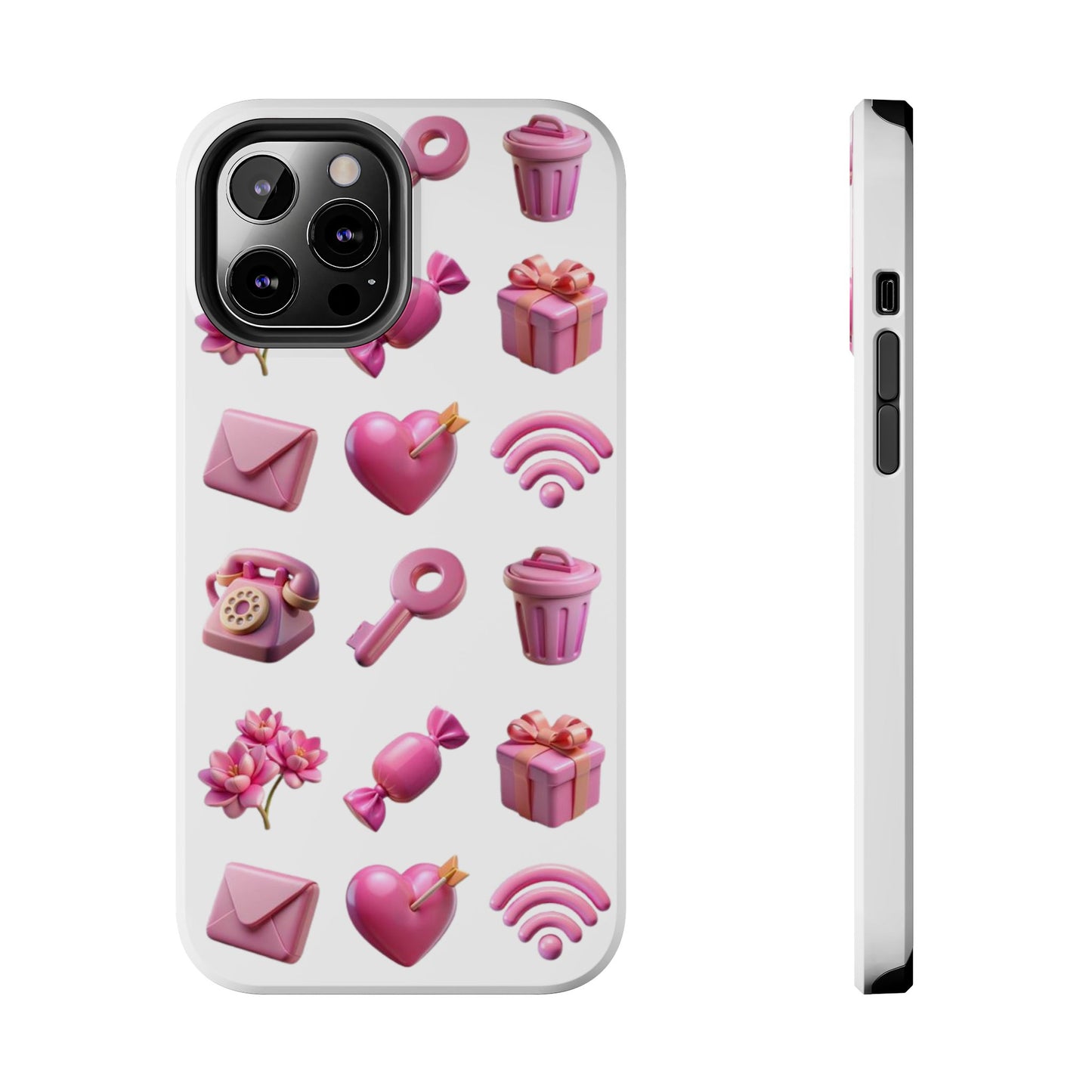 Cute and Colorful Tough Phone Case - Pink Emojis Design