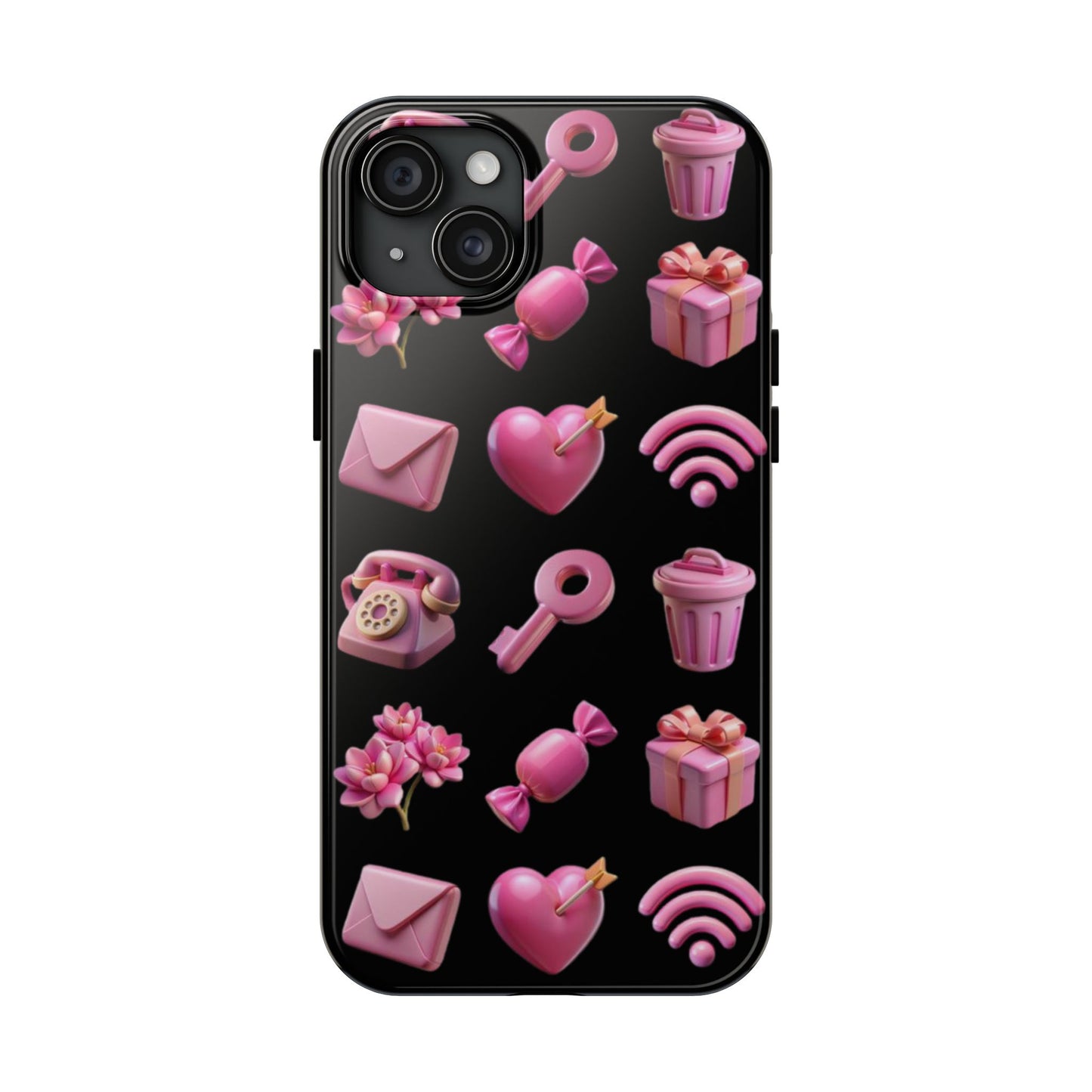 Cute and Colorful Tough Phone Case - Pink Emojis Design