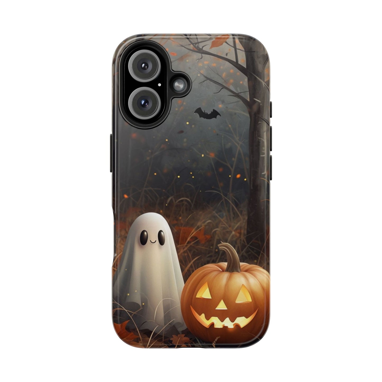 Spooky Halloween Phone Case - Tough Protective Cover with Ghost and Pumpkin Design