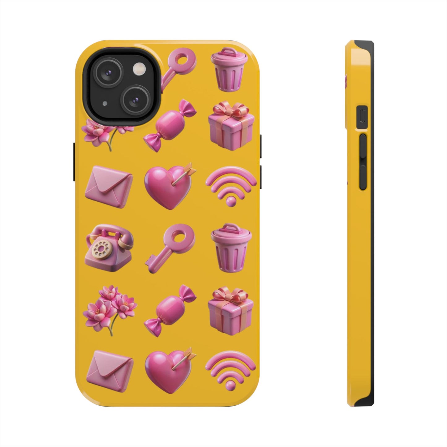 Cute and Colorful Tough Phone Case - Pink Emojis Design