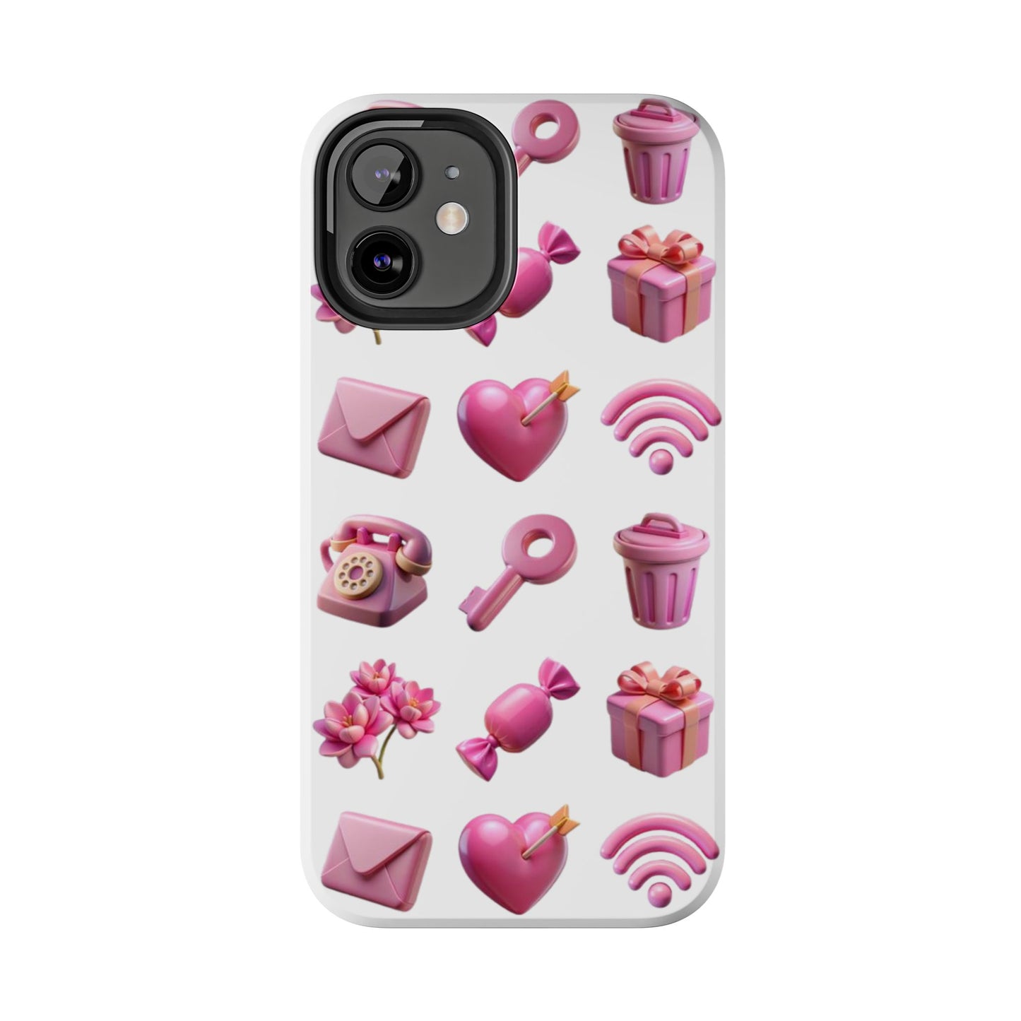 Cute and Colorful Tough Phone Case - Pink Emojis Design
