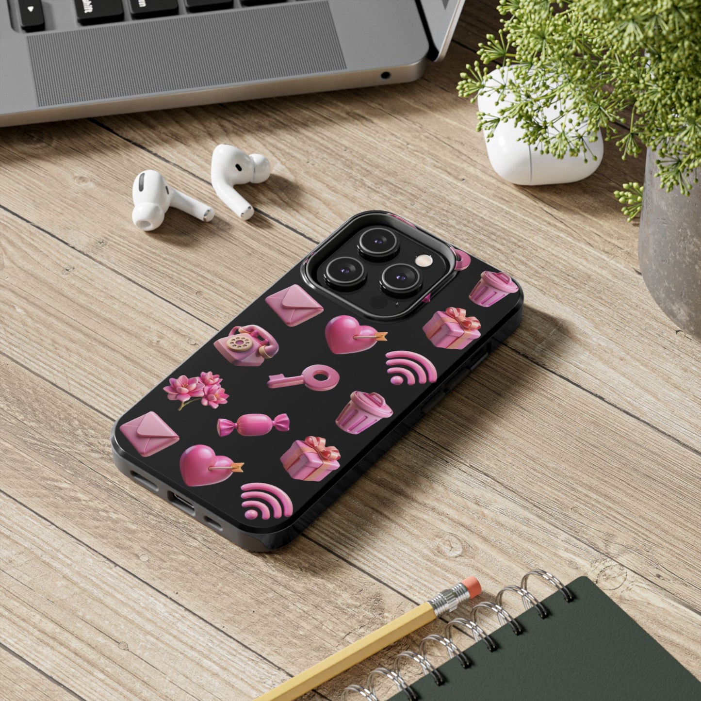Cute and Colorful Tough Phone Case - Pink Emojis Design