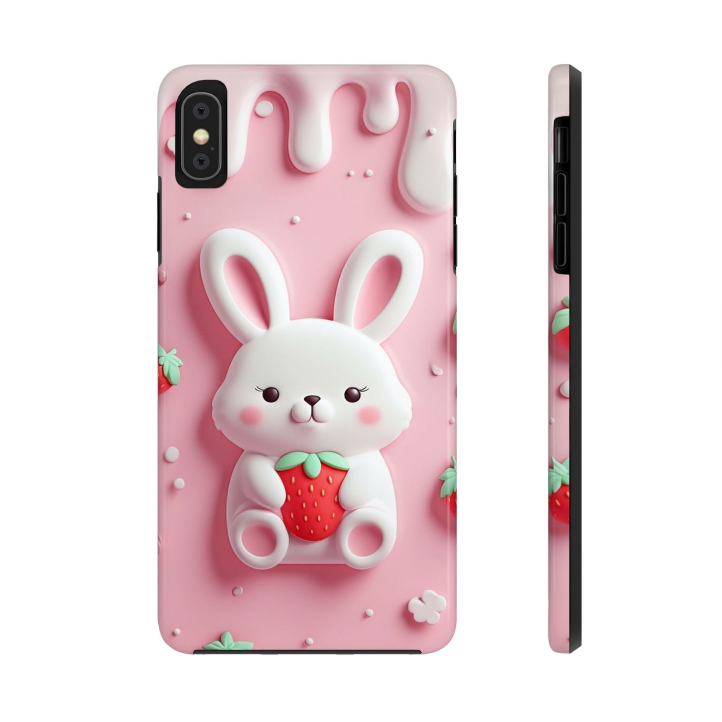 Cute Bunny Strawberry Tough Phone Case - Perfect for Kids & Spring Celebrations