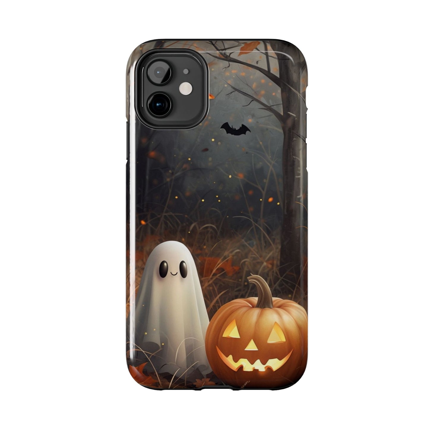 Spooky Halloween Phone Case - Tough Protective Cover with Ghost and Pumpkin Design