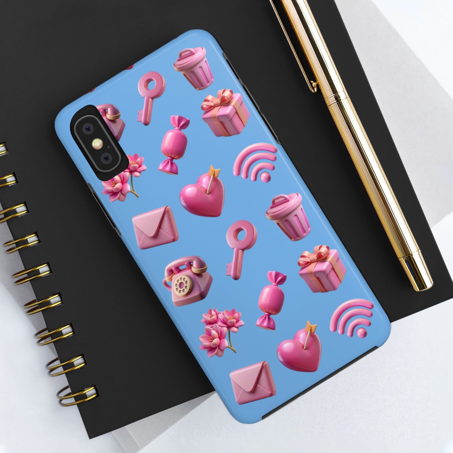 Cute and Colorful Tough Phone Case - Pink Emojis Design