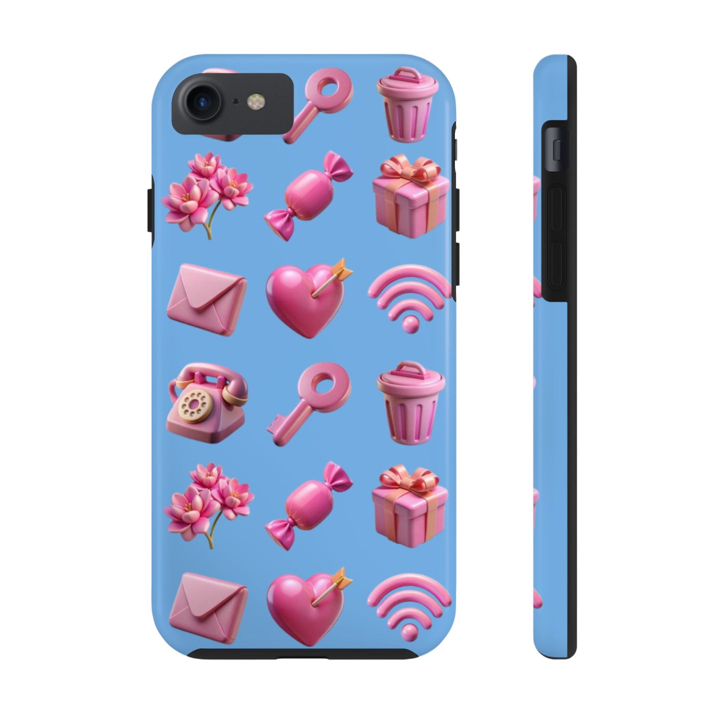 Cute and Colorful Tough Phone Case - Pink Emojis Design