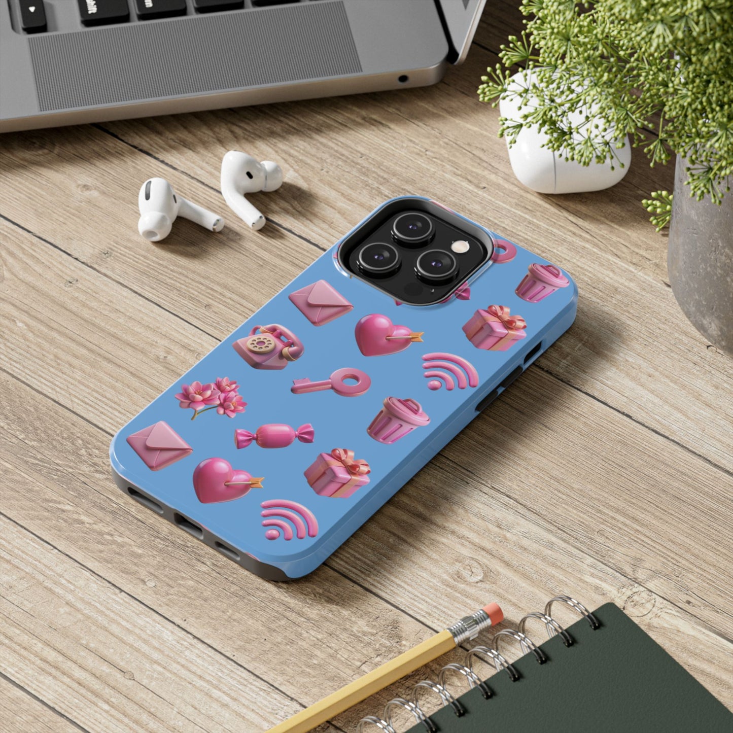 Cute and Colorful Tough Phone Case - Pink Emojis Design
