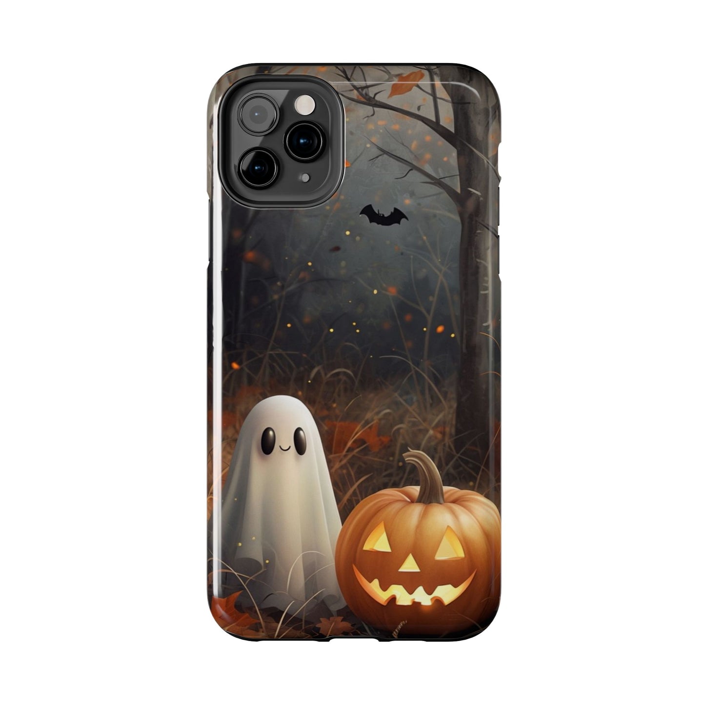 Spooky Halloween Phone Case - Tough Protective Cover with Ghost and Pumpkin Design