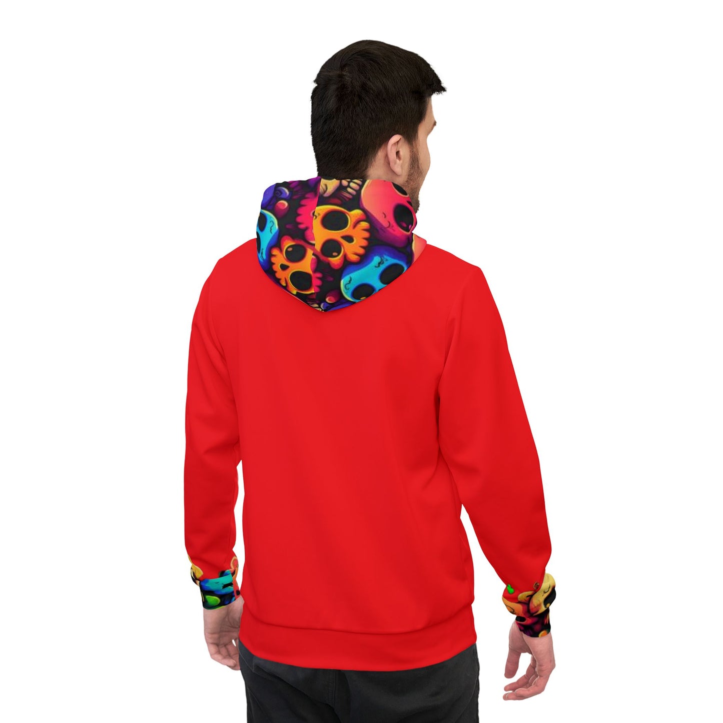 π Red Hoodie with Colorful Skulls β Bold & Vibrant Streetwear for Men & Women