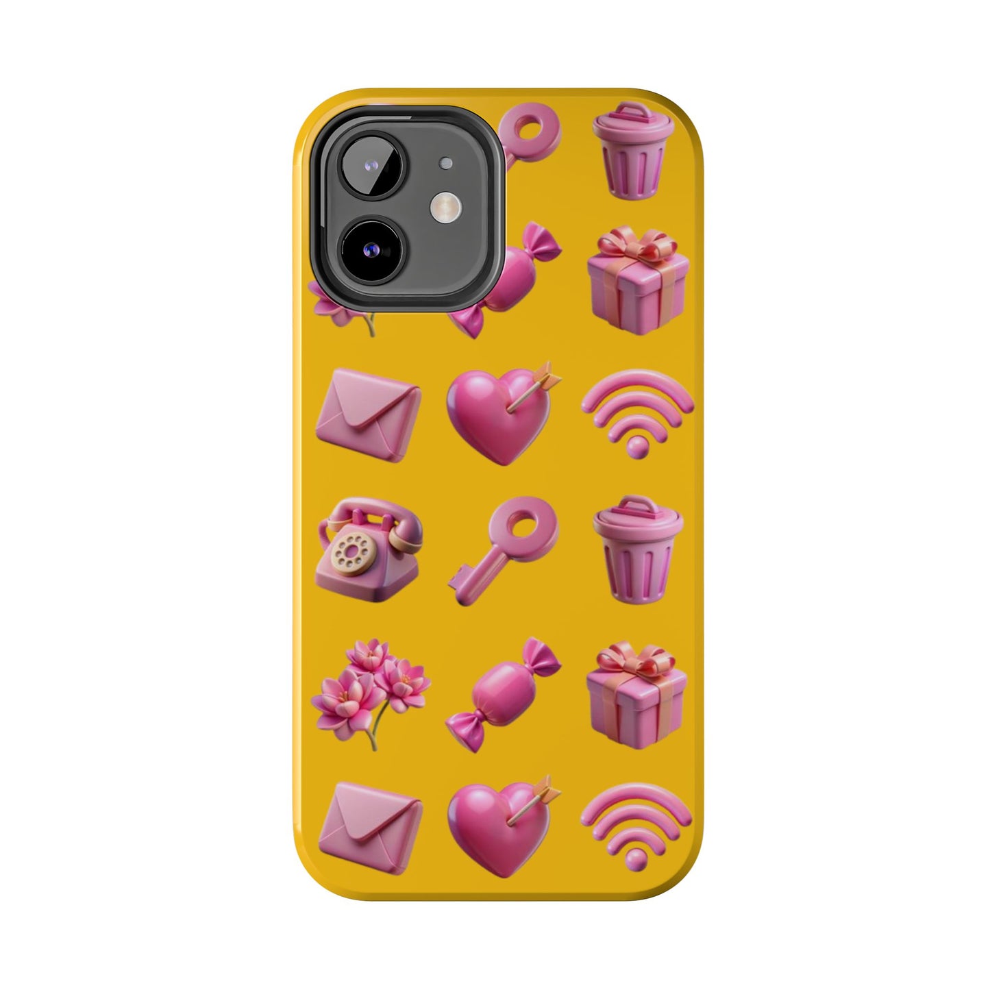 Cute and Colorful Tough Phone Case - Pink Emojis Design