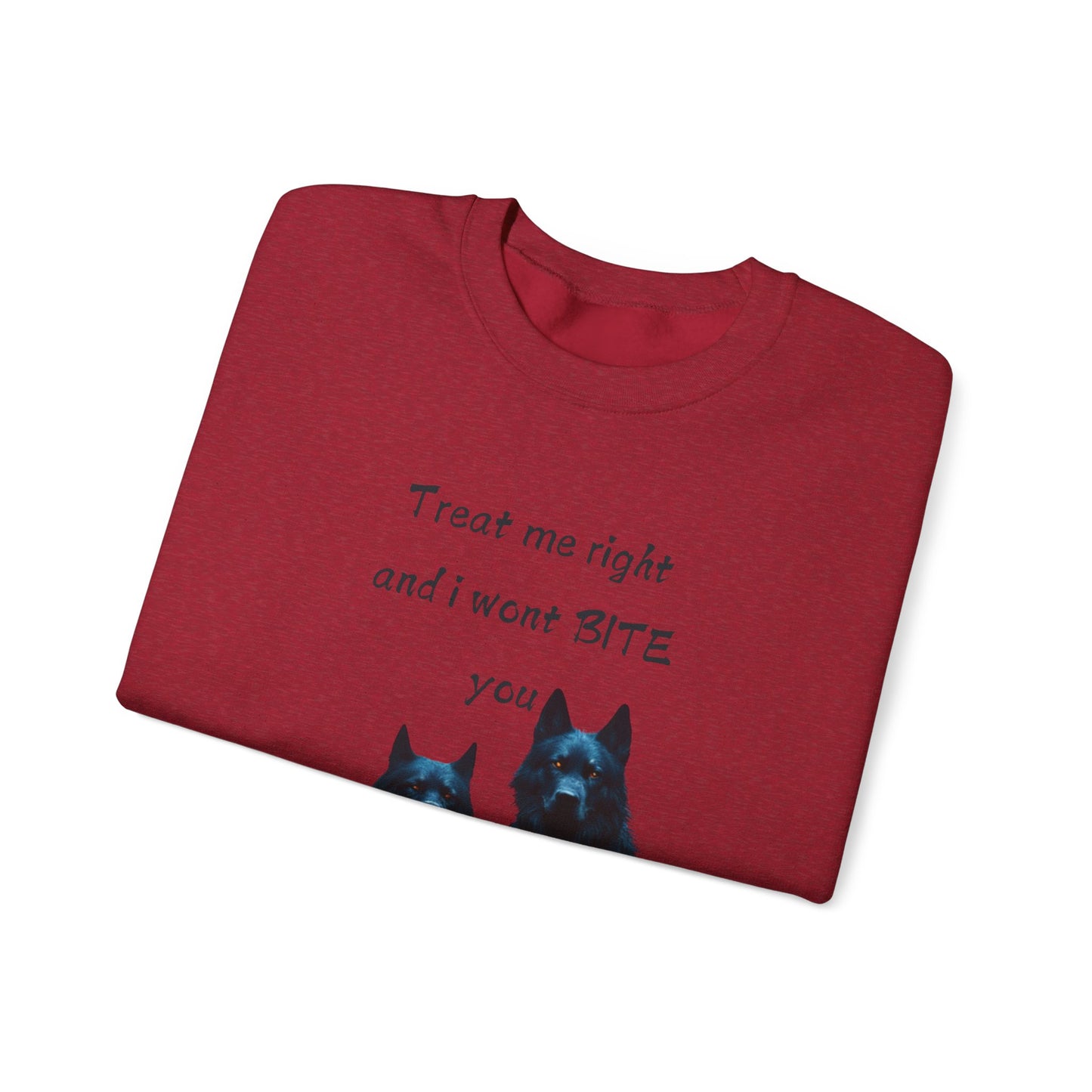 πΎ Funny Dog Lover Pink Sweatshirt β "Treat Me Right and I Won't Bite" Design for Dog Lovers & Pet Owners